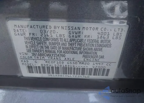 2020 Nissan Sentra Sv Xtronic Cvt from USA, damaged, VIN 3N1AB8CV6LY234760